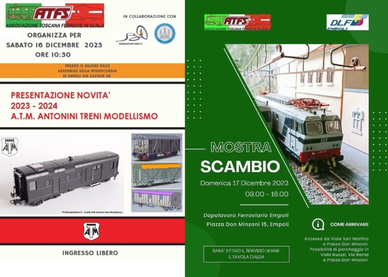 EVENTI  Domenica 3 Dicembre 2023 la 4a edizione della Mostra Scambio di modellismo  ferroviario - Binari & Dintorni